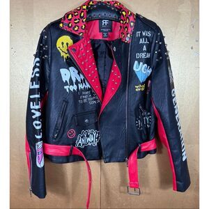 Red Fox Faux Leather motto jacket size M
